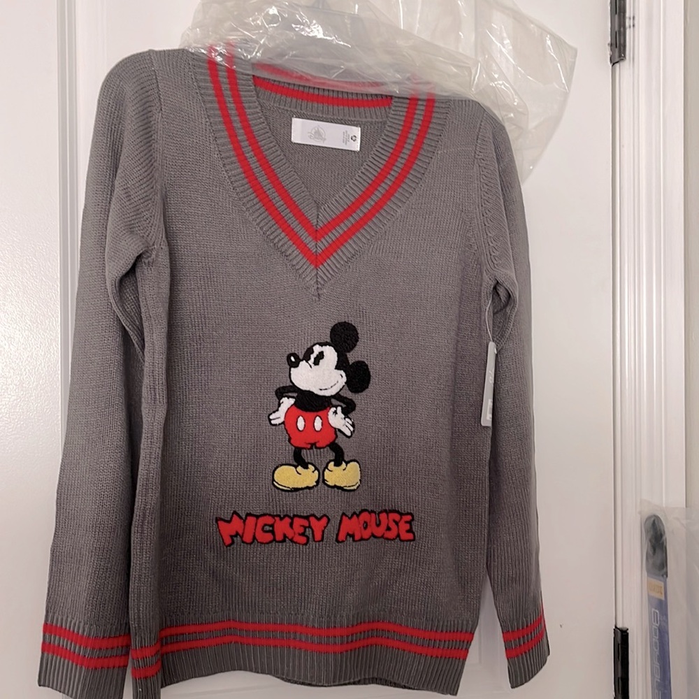 Mickey Mouse Grey V-Neck Pullover Sweater